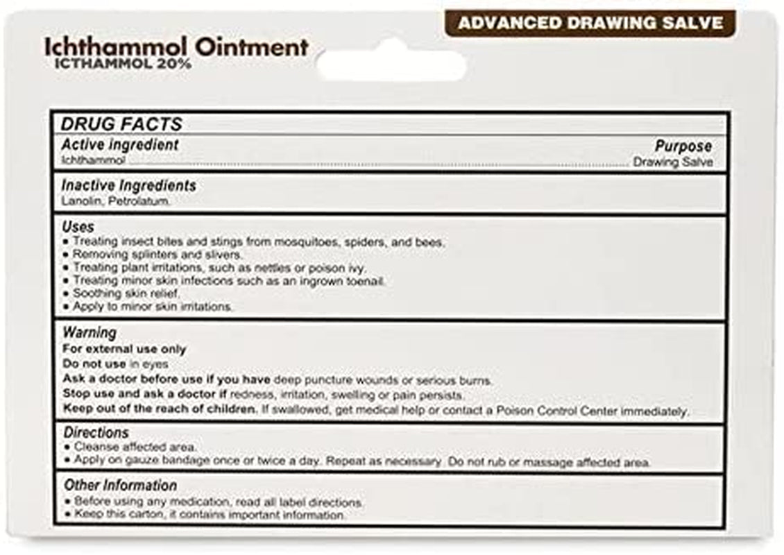 Globe Ichthammol Ointment 20% (Drawing Salve) 1 OZ - Soothing Skin Relief, Treatment of Eczema, Acne, Boils, Splinters, Bee Stings - Maximum Strength