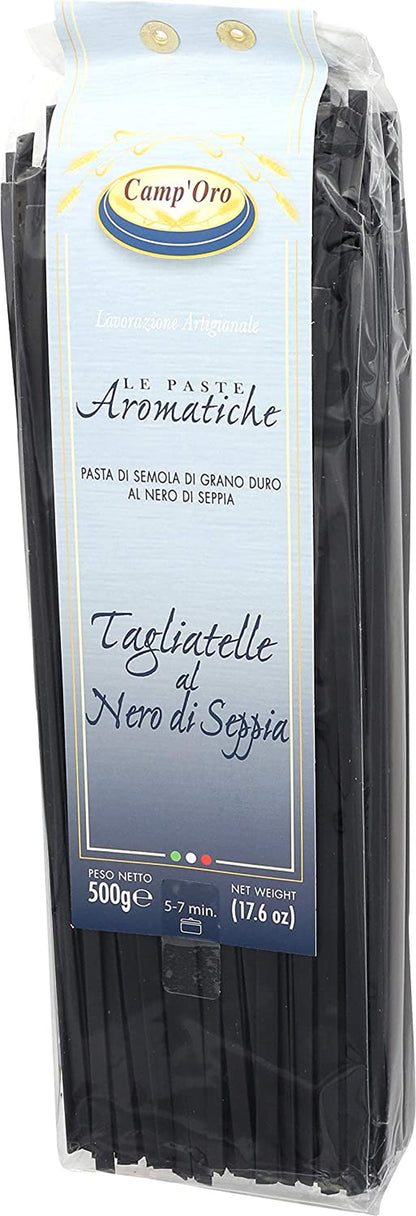 Camp'Oro Le Aromatiche Black Squid Ink Tagliatelle Italian Pasta, Black Squid Ink, 17.6 Oz