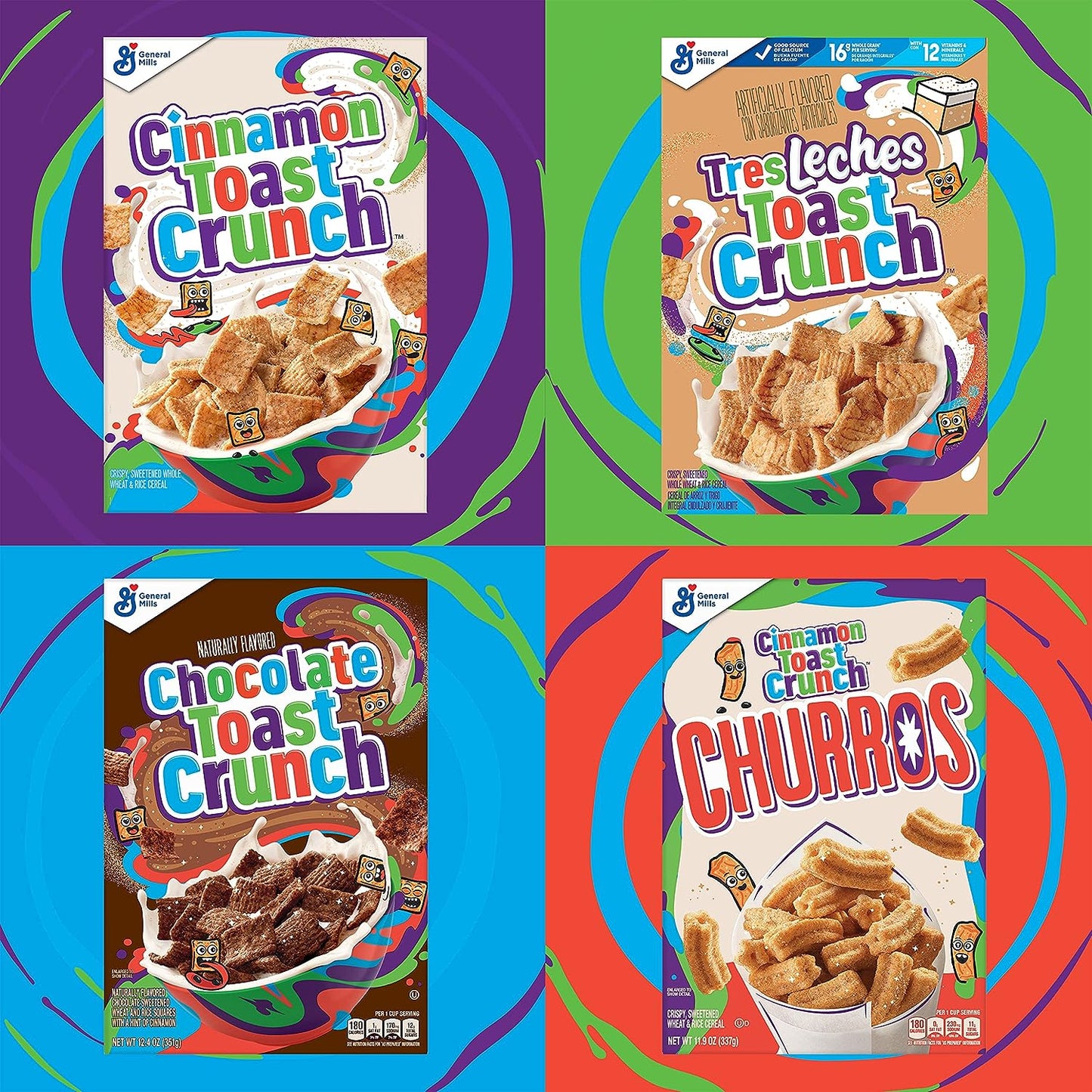 Tres Leches Toast Crunch Breakfast Cereal, Crispy Artificially Tres Leches Flavored Cinnamon Cereal, 12 Oz