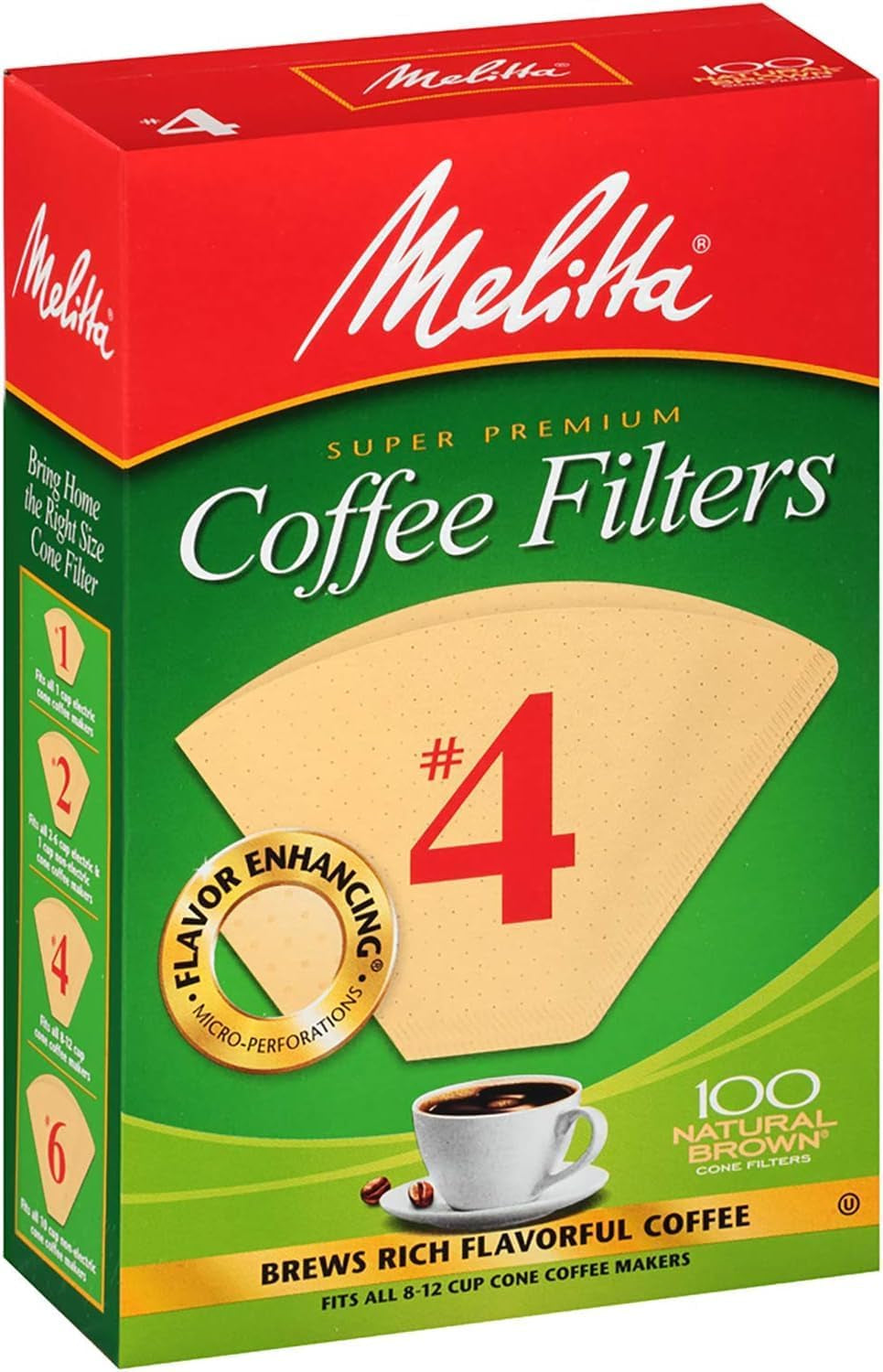 Melitta Super Premium No. 4 Coffee Paper Filter, Natural Brown, 100 Count