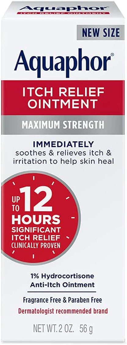 Aquaphor Itch Relief Ointment, Maximum Strength 1% Hydrocortisone, Relieves Itch from Skin Irritation, Insect Bites, Psoriasis, Skin Rashes, Eczema, & Poison Ivy, 2 Oz