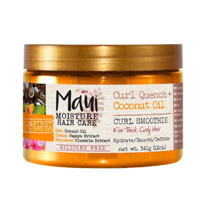 Maui Moisture Curl Quench + Coconut Oil Hydrating Curl Smoothie, Creamy Silicone-Free Styling Cream for Tight Curls, Braids, Twist-Outs & Wash & Go Styles, Vegan & Paraben-Free, 12 Oz