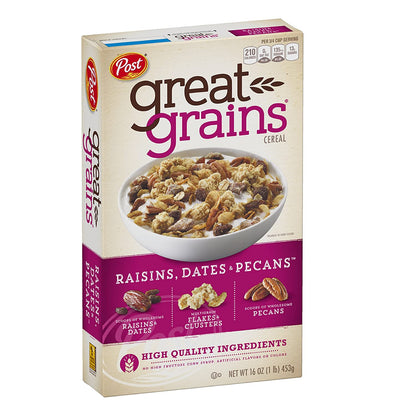 Post Great Grains Raisins, Dates & Pecans Whole Grain Cereal, 16 Ounce