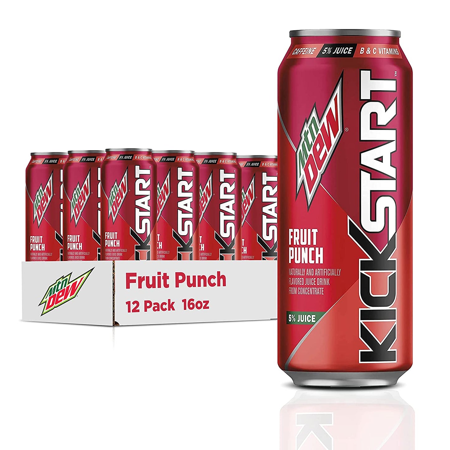 Mountain Dew Kickstart Fruit Punch (16 Ounce Cans, Pack of 12)