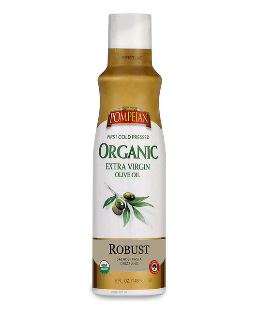 Pompeian USDA Certified Organic Extra Virgin Olive Oil Non-Stick Cooking Spray, Full-Bodied Flavor, Perfect for Salads and Pasta Drizzling, Naturally Gluten Free, Non-Allergenic, Non-Gmo, No Propellants, 5 FL. OZ., Single Bottle