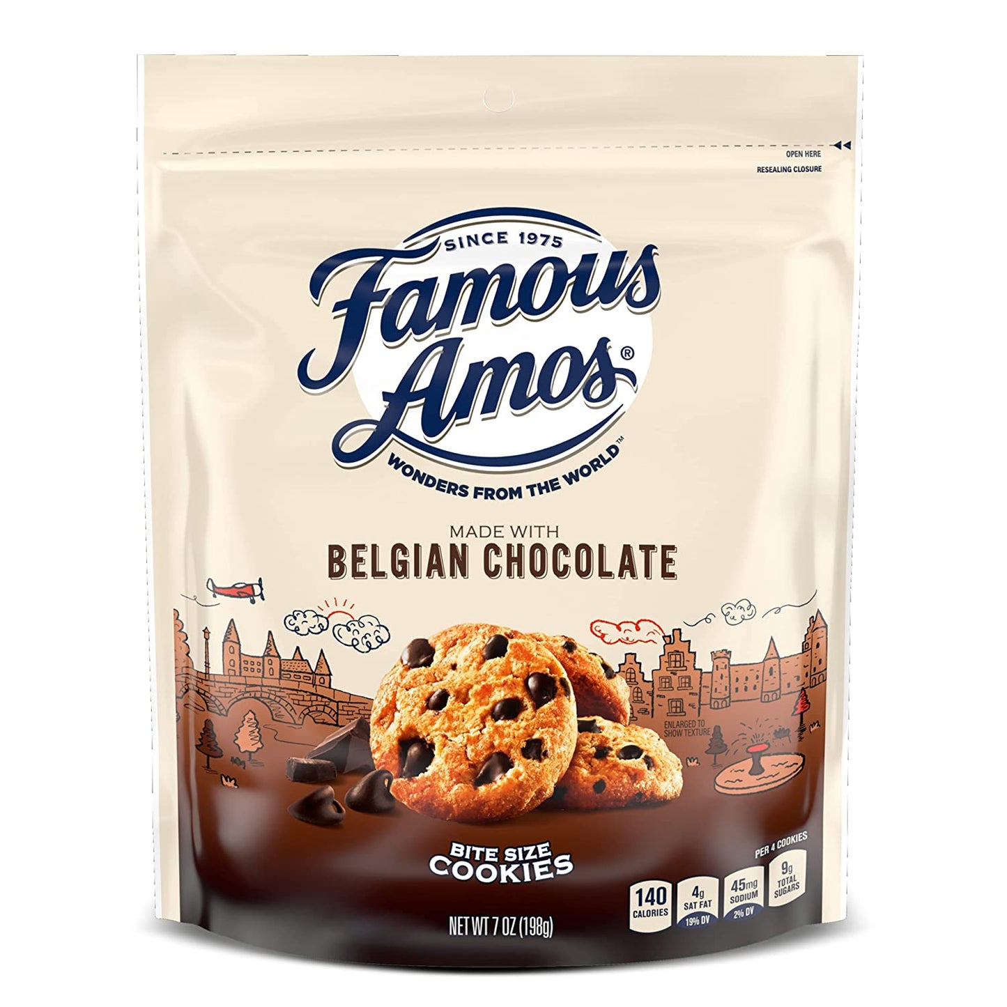 Famous Amos Wonders of the World Belgian Gourmet Chocolate Chip Cookies, Bite-Sized in a Resealable 7 Oz Bag (Pack of 1)