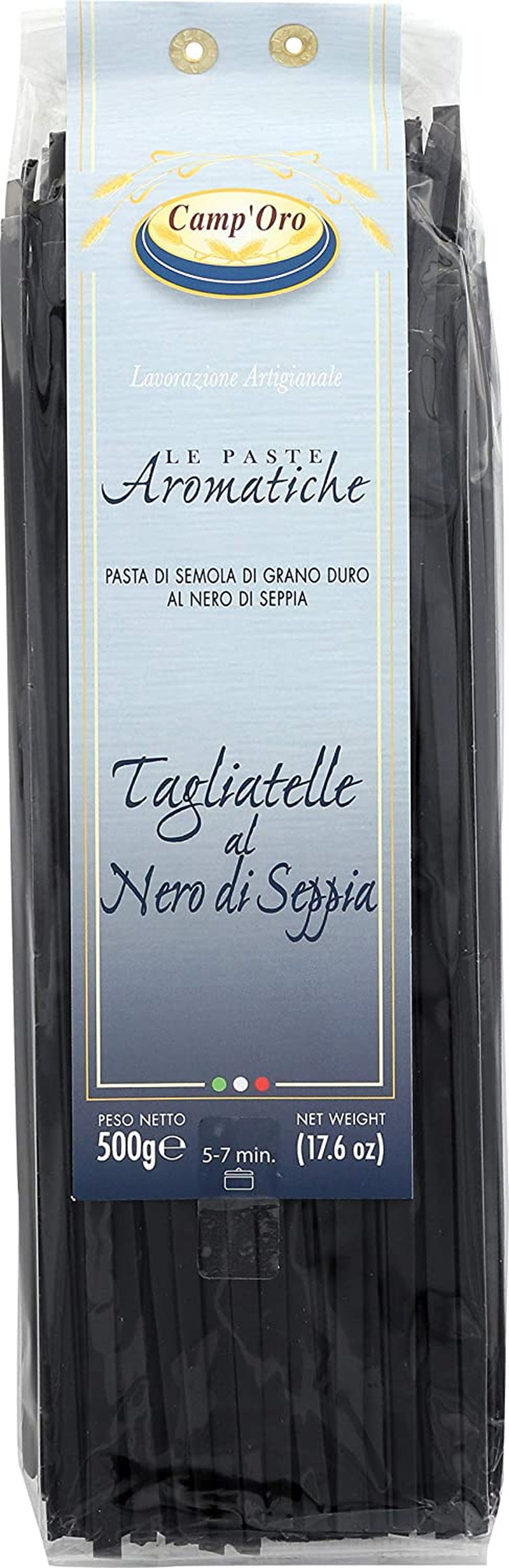 Camp'Oro Le Aromatiche Black Squid Ink Tagliatelle Italian Pasta, Black Squid Ink, 17.6 Oz