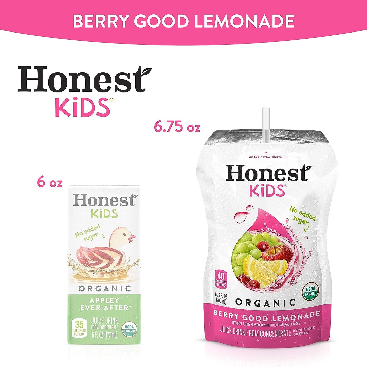 Honest Kids Berry Berry Good Lemonade Organic Fruit Juice Drink, 6.75 Fl Oz, 32 Pack