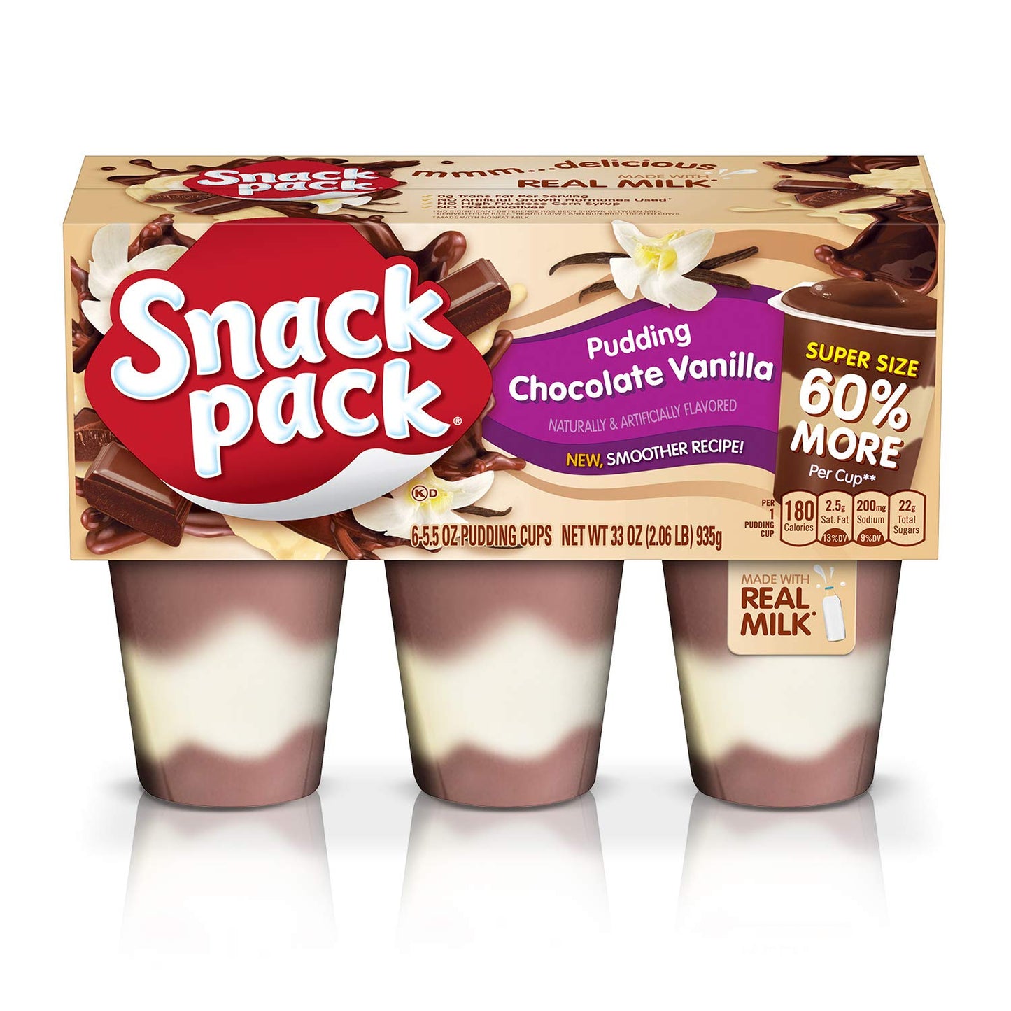 Super Snack Pack Chocolate Vanilla Pudding Cups, 6 Count, 8 Pack