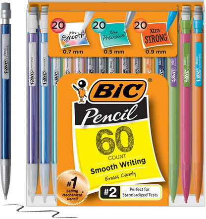 BIC Variety Pack, Assorted Sizes, 0.5Mm, 0.7Mm, 0.9Mm, 60-Count, Refillable Design for Long-Lasting Use