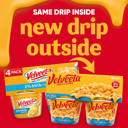 Velveeta Shells & Cheese Microwavable Macaroni and Cheese Cups with 2% Milk Cheese (4 Ct Pack, 2.19 Oz Cups)