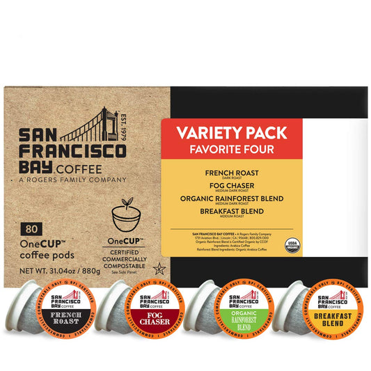 San Francisco Bay Compostable Coffee Pods - Original Variety Pack (80 Ct) K Cup Compatible Including Keurig 2.0, French, Breakfast, Fog, Organic Rainforest