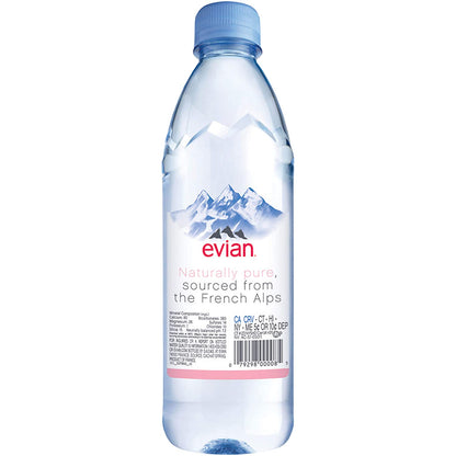 Evian Natural Spring Water 500 Ml/16.9 Fl Oz (Pack of 6), Bottled Naturally Filtered Spring Water in Individual-Sized Bottles