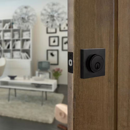 Square Matte Black Single Cylinder Contemporary Deadbolt