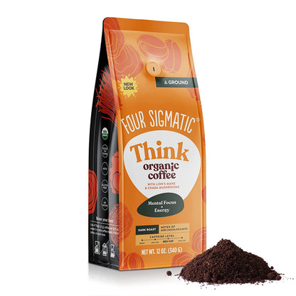 Organic Ground Mushroom Coffee by Four Sigmatic | Dark Roast, Fair Trade Gourmet Coffee with Lion'S Mane, Chaga & Mushroom Powder | Immune Boosting Coffee for Focus & Immune Support | 12Oz Bag