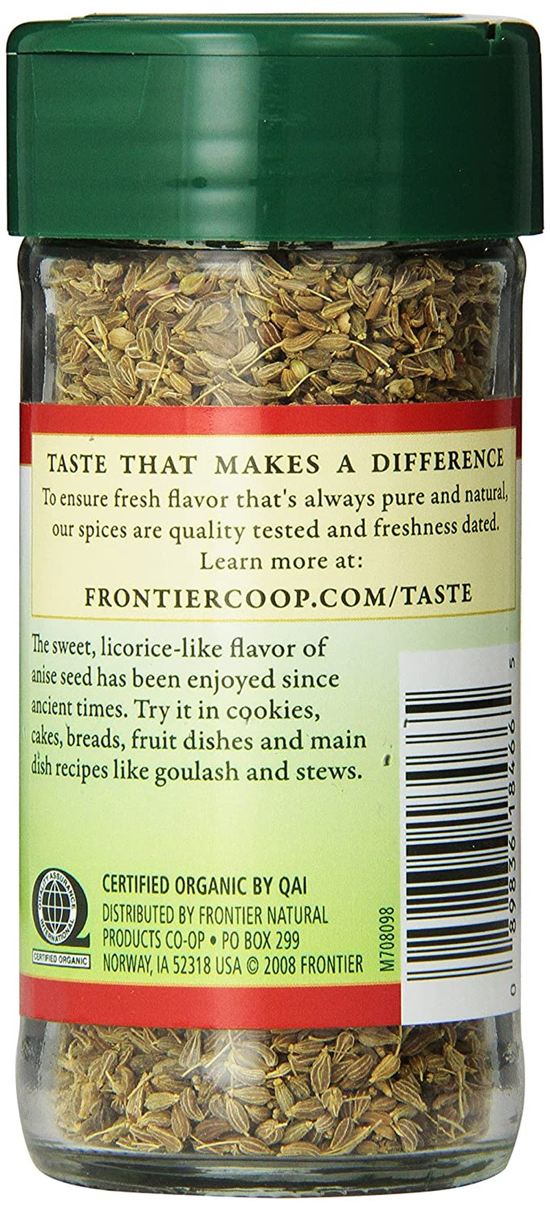 Frontier Co-Op Organic Whole Anise Seed, 1.50-Ounce Jar, Adds Licorice-Like Flavor to Desserts, Stews, Bread, Tea, Kosher