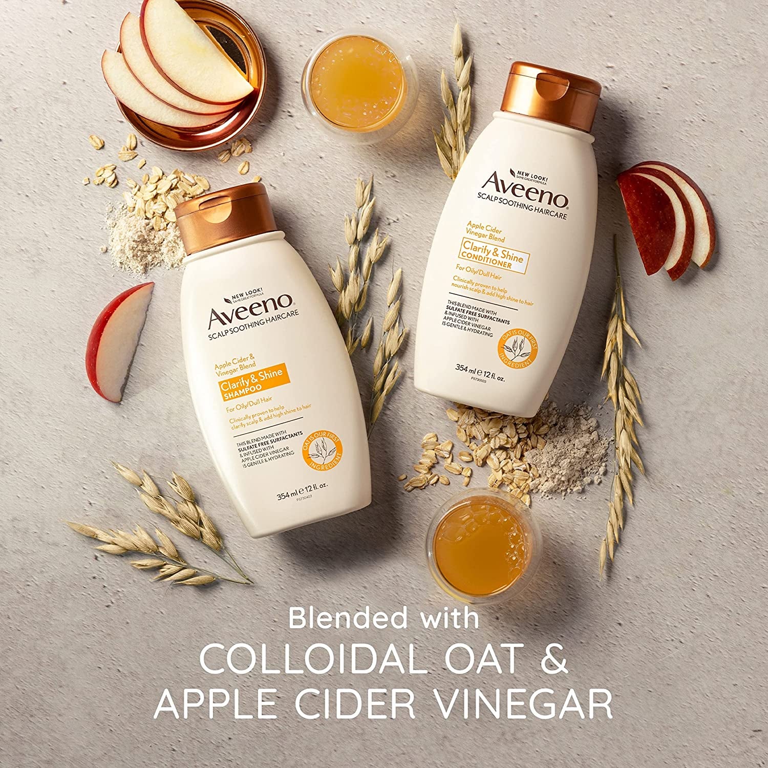 Aveeno Apple Cider Vinegar Sulfate-Free Conditioner for Balance & High Shine, Daily Moisturizing & Scalp Soothing Conditioner for Oily or Dull Hair, Paraben & Dye-Free, 12Oz