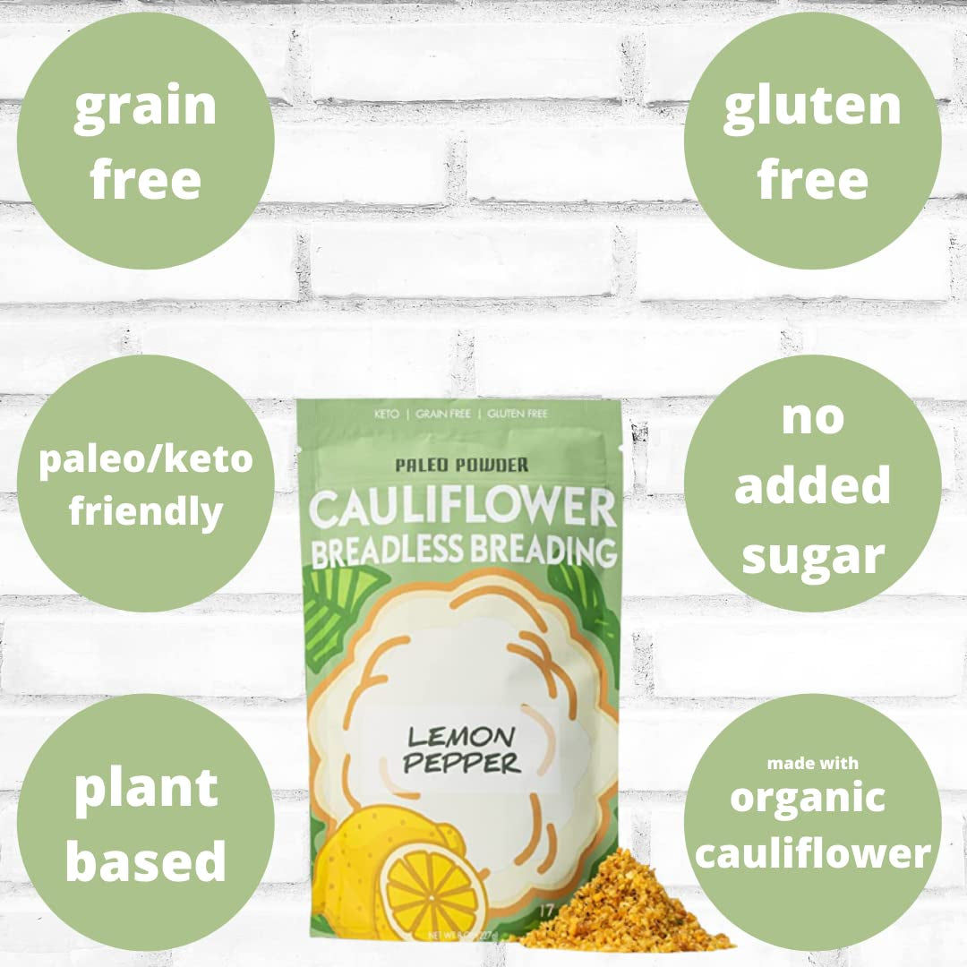 Paleo Powder Cauliflower Breadless Breading with Lemon Pepper Seasoning - Keto, Grain-Free, Gluten Free