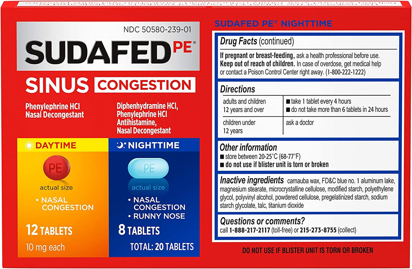 Sudafed PE Day and Night Sinus Pressure & Congestion Tablets, 20 Count