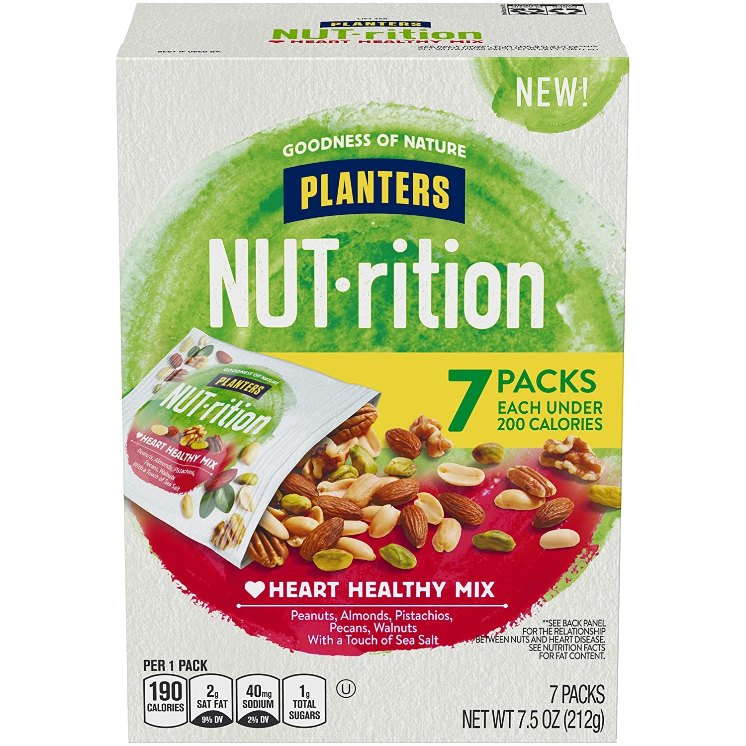 Nut-Rition Heart Healthy Mix with Peanuts, Almonds, Pistachios, Pecans, Walnuts & Sea Salt, 7 Ct Packs