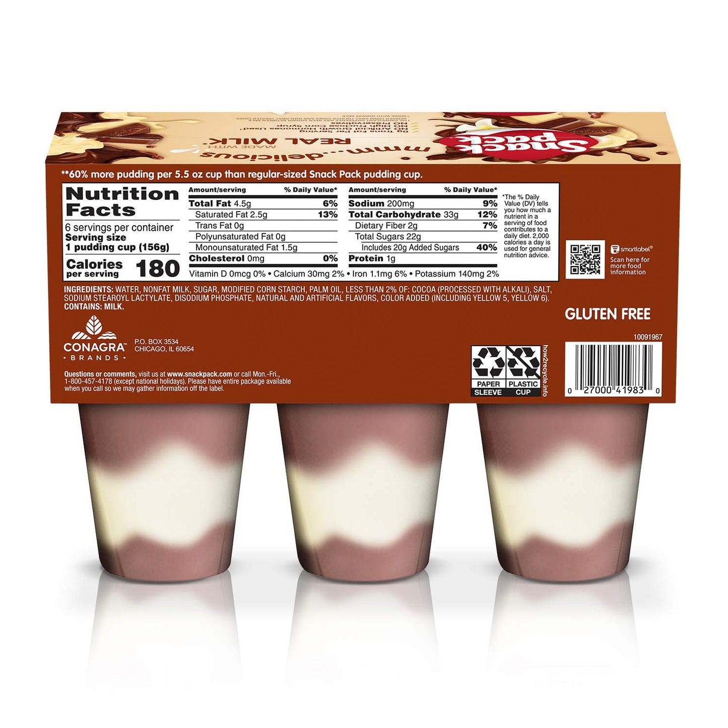 Super Snack Pack Chocolate Vanilla Pudding Cups, 6 Count, 8 Pack