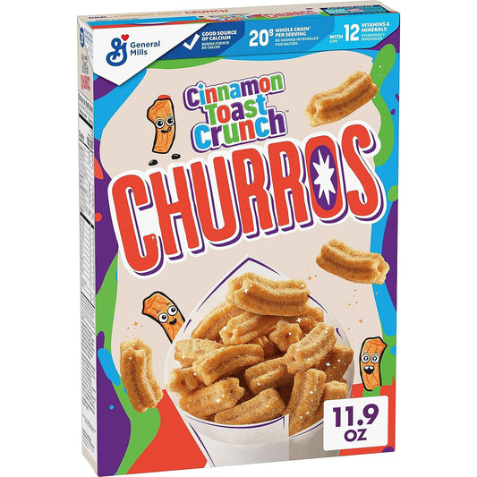 General Mills Churros Cinnamon Toast Crunch Breakfast Cereal, Crispy Cinnamon Cereal, 11.9 OZ Cereal Box