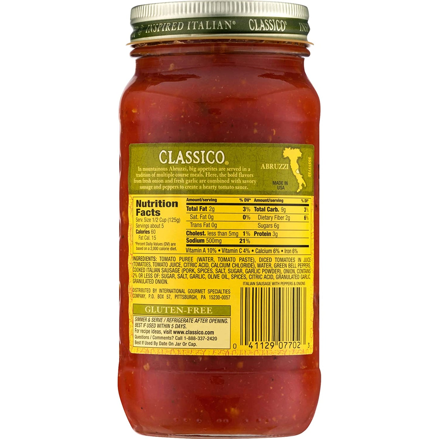 Classico Italian Sausage Spaghetti Pasta Sauce with Tomato, Peppers & Onions (24 Oz Jar)