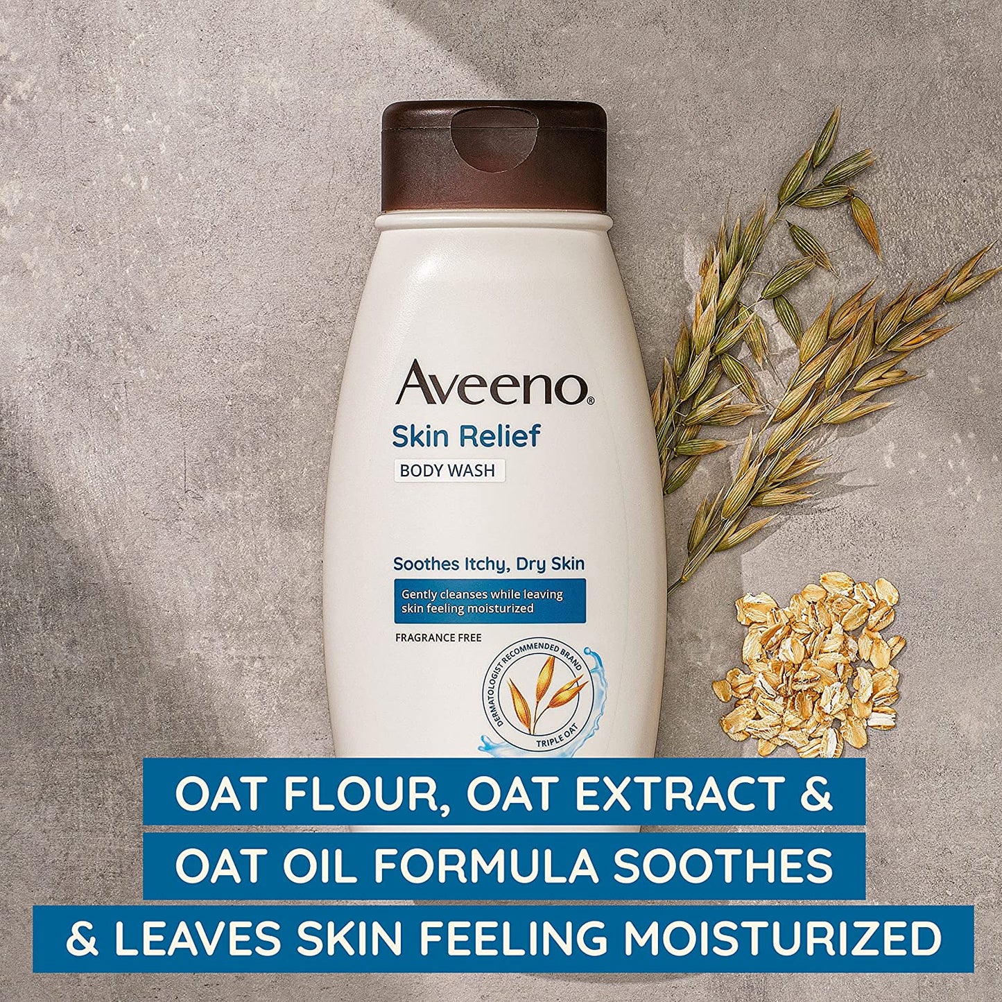 Aveeno Skin Relief Fragrance-Free Body Wash with Oat to Soothe Dry Itchy Skin, Gentle, Soap-Free & Dye-Free for Sensitive Skin, 33 Fl. Oz