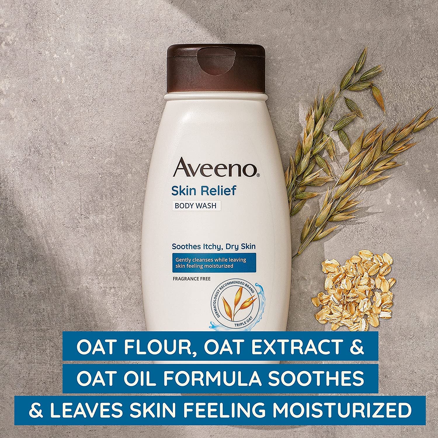 Aveeno Skin Relief Fragrance-Free Body Wash with Oat to Soothe Dry Itchy Skin, Gentle, Soap-Free & Dye-Free for Sensitive Skin, 33 Fl. Oz