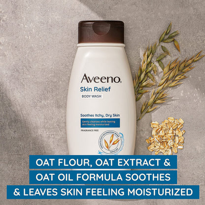 Aveeno Skin Relief Fragrance-Free Body Wash with Oat to Soothe Dry Itchy Skin, Gentle, Soap-Free & Dye-Free for Sensitive Skin, 33 Fl. Oz