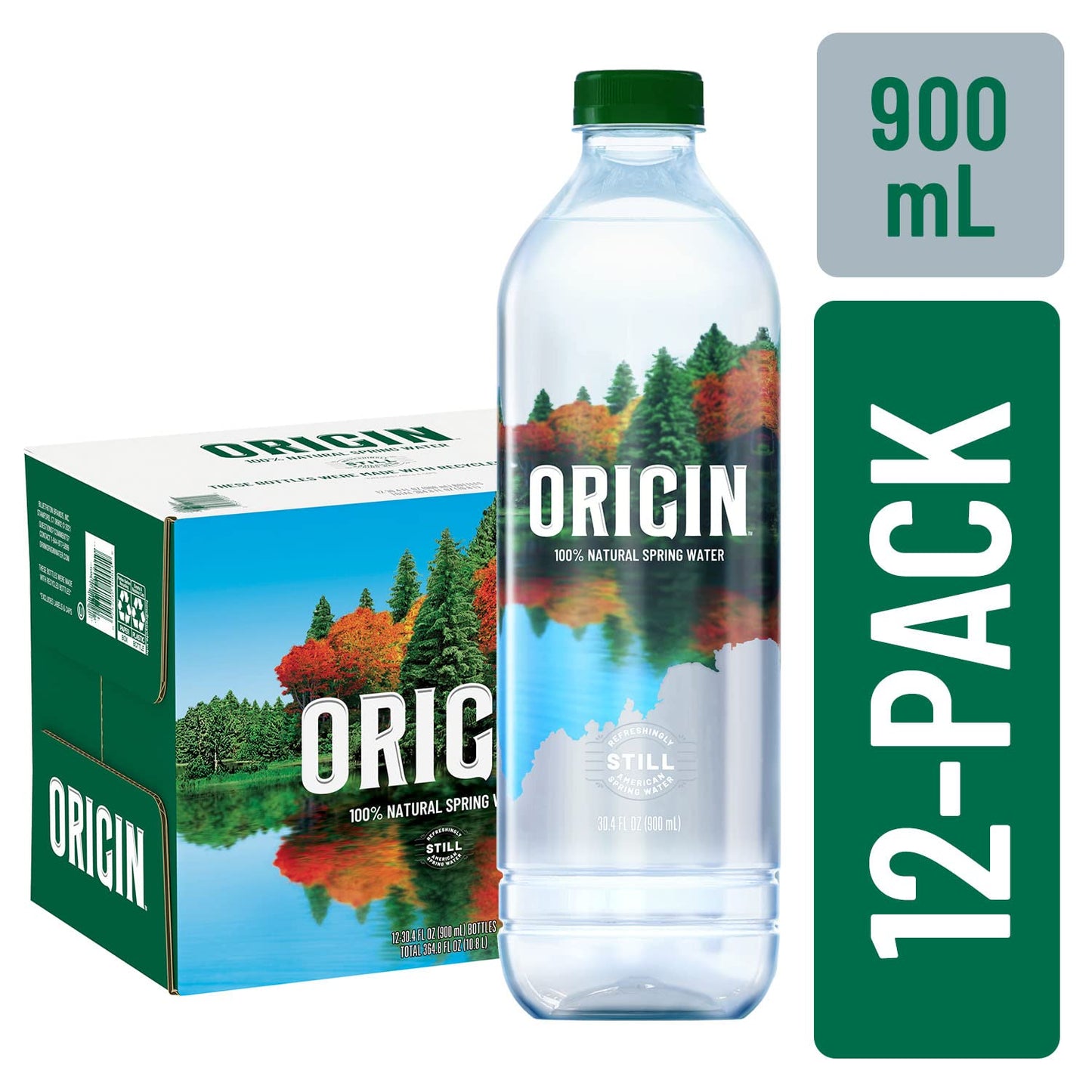 ORIGIN, 100% Natural Spring Water, 900 Ml, Recycled Plastic Bottle, 12 Pack