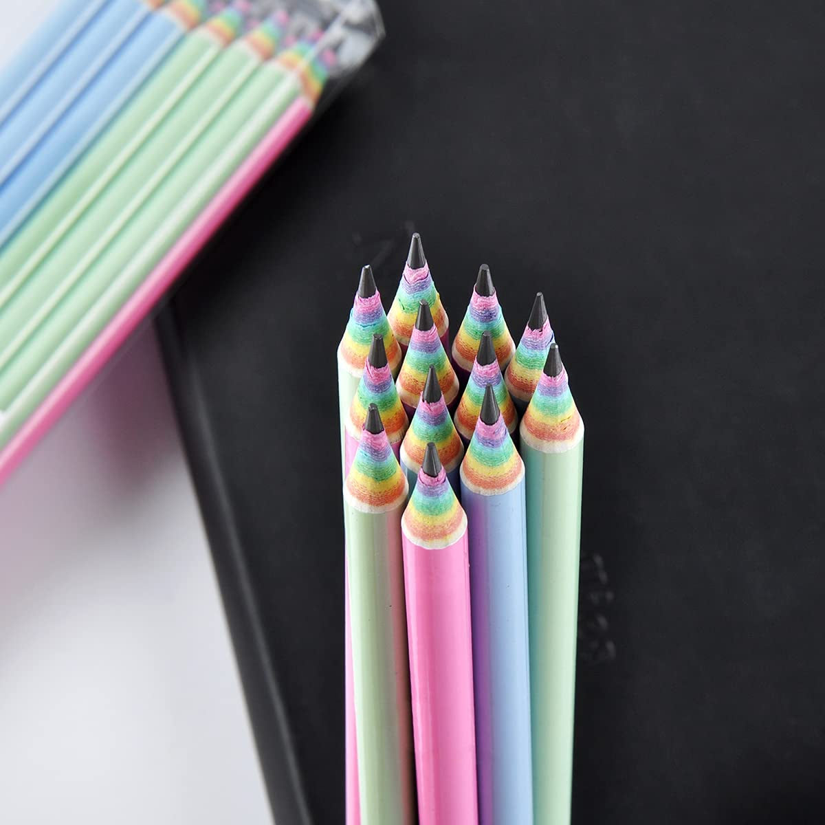 ECOTREE Eco-Friendly Wood & Plastic Free Rainbow Recycled Paper #2 HB Pencils for School and Office Supplies, Pre-Sharpened,12-Pack