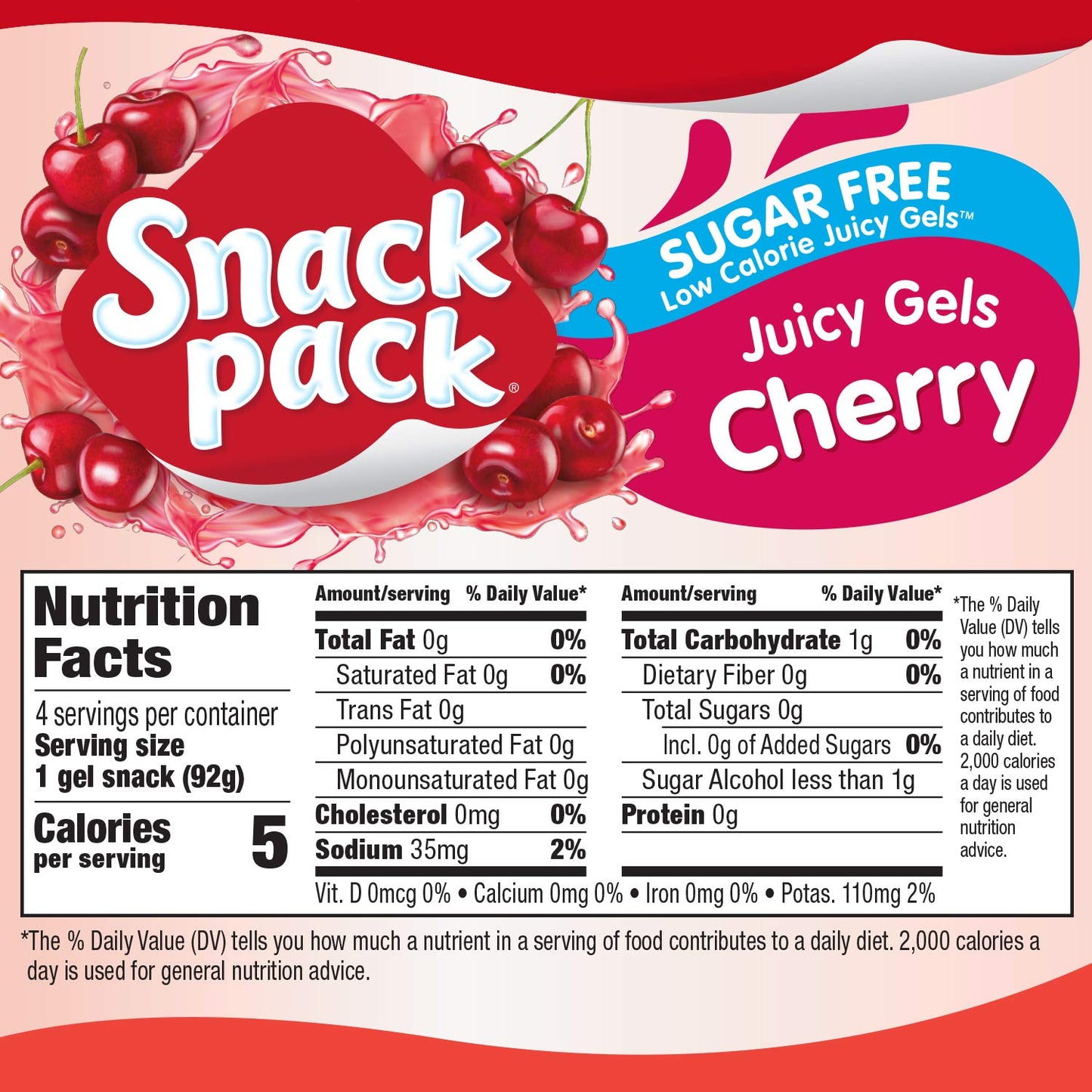 Snack Pack Juicy Gels, Cherry, 3.25 Oz, 4 Ct