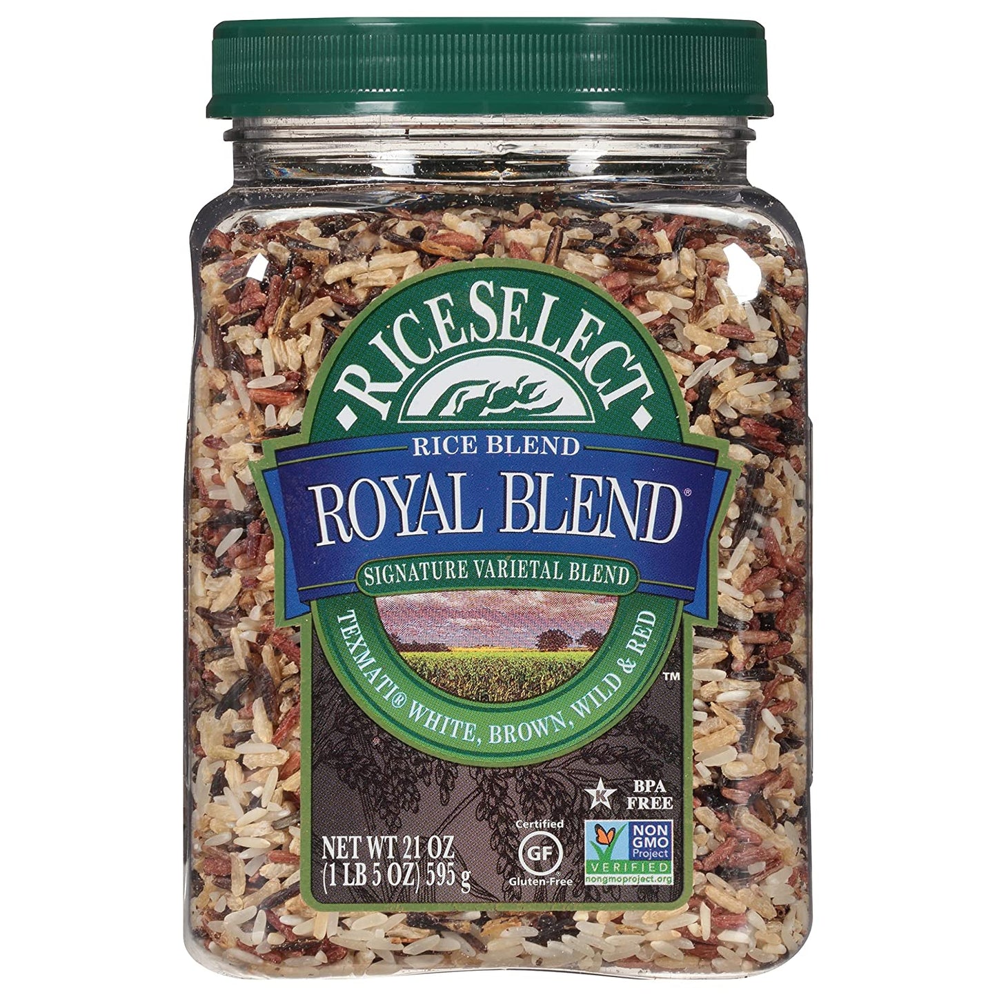 Riceselect Royal Blend, Blend of Texmati White, Brown, Red, and Wild Rice, Premium Gluten Free Rice, Non-Gmo, 21 Ounce Jar