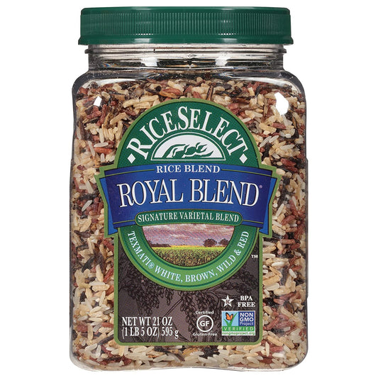 Riceselect Royal Blend, Blend of Texmati White, Brown, Red, and Wild Rice, Premium Gluten Free Rice, Non-Gmo, 21 Ounce Jar