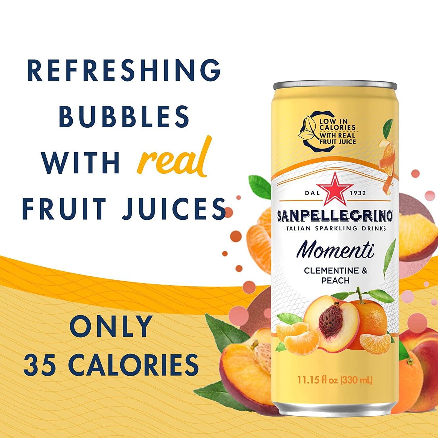 Sanpellegrino Momenti Clementine and Peach Flavored Sparkling Drink, 11.15 Fl Oz (Pack of 24)