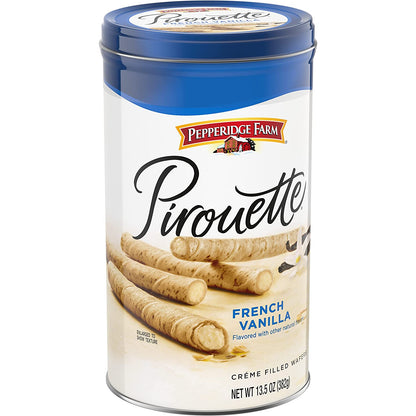 Pepperidge Farm Pirouette Cookies, French Vanilla Flavored Crème Filled Wafers, 13.5 Oz Tin