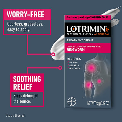 Lotrimin AF Ringworm Cream Clotrimazole 1% - Clinically Proven Effective Antifungal Cream Treatment of Most Ringworm, for Adults and Kids over 2 Years, .42 Ounce (12 Grams)