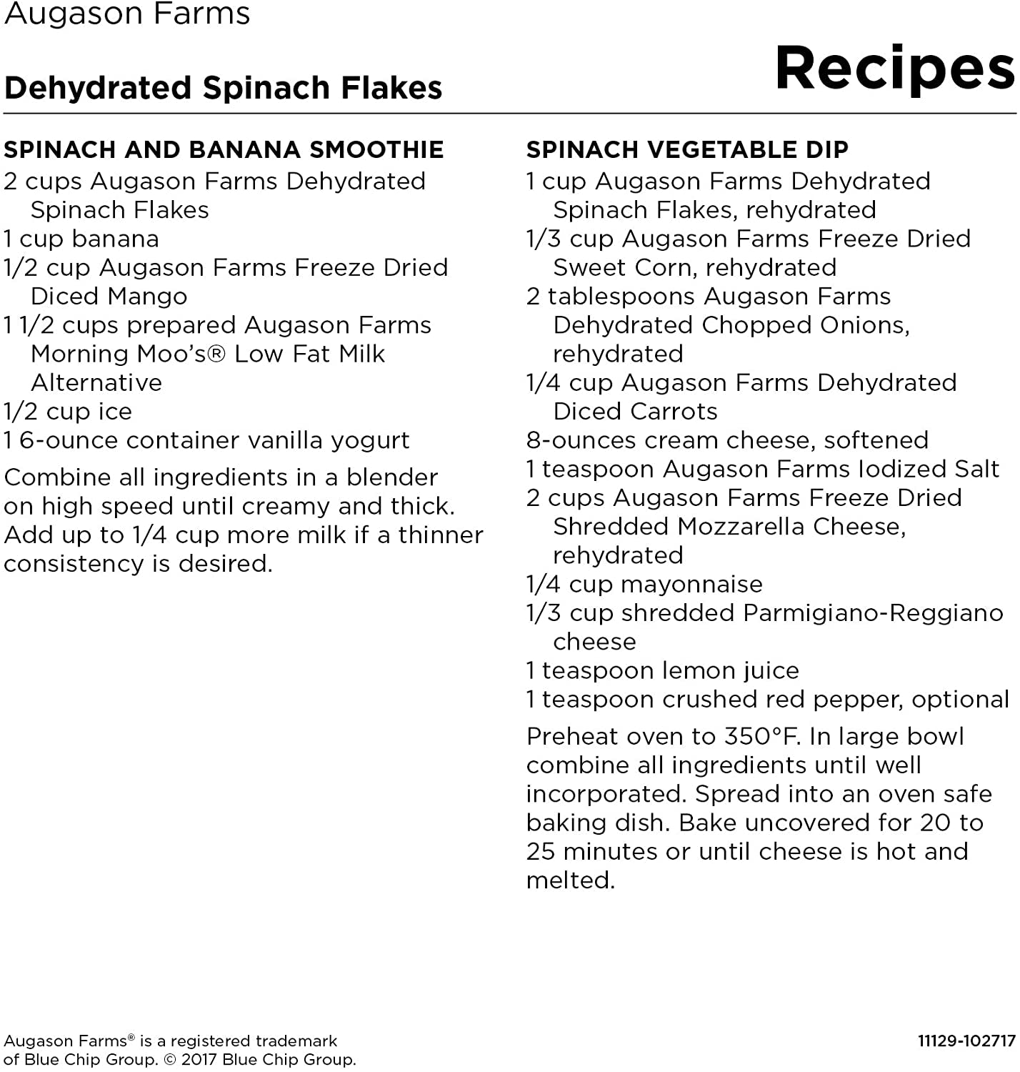 Augason Farms Dehydrated Spinach Flakes 8 Oz No. 10 Can