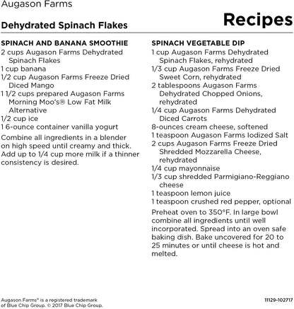 Augason Farms Dehydrated Spinach Flakes 8 Oz No. 10 Can