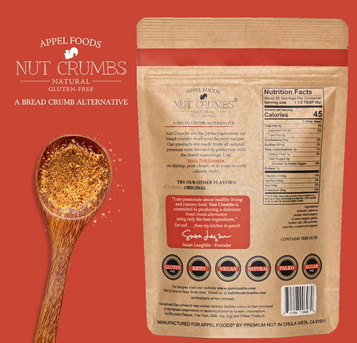 Appel Foods Keto Nut Crumbs, Spicy ,8 Oz