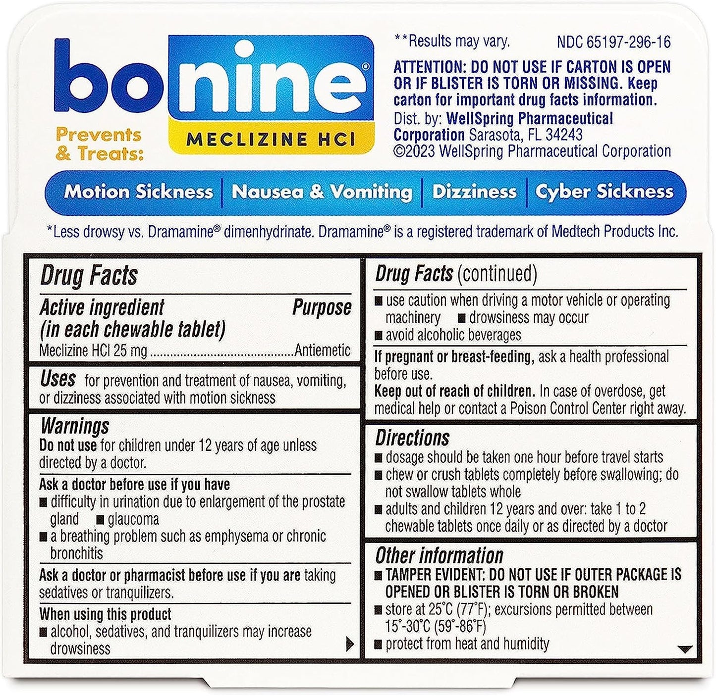 Non-Drowsy Bonine for Motion Sickness Relief, Sea Sickness, Car Sickness, Nausea and Vomiting, with Meclizine Hcl 25Mg, Raspberry, Travel-Sized 16Ct (Packaging May Vary)