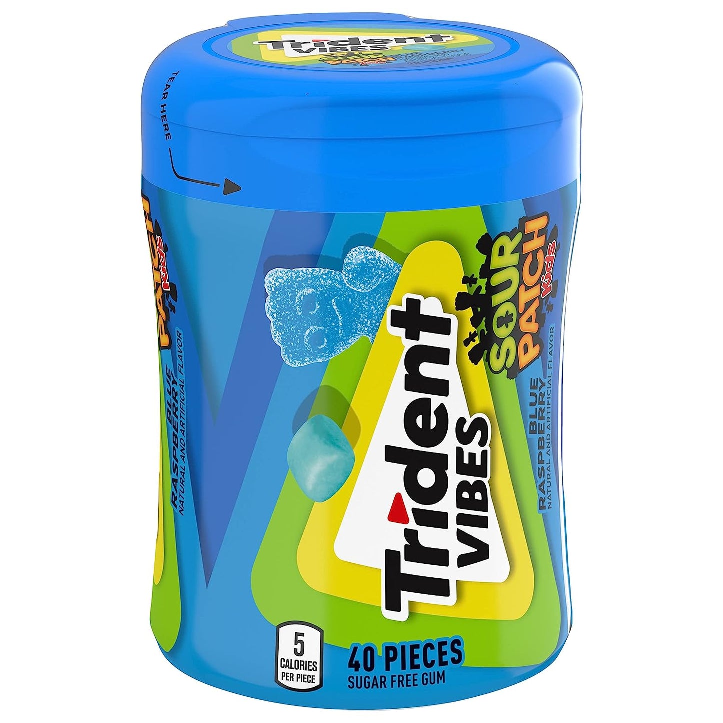 Trident Vibes SOUR PATCH KIDS Blue Raspberry Sugar Free Gum, 40 Piece Bottle