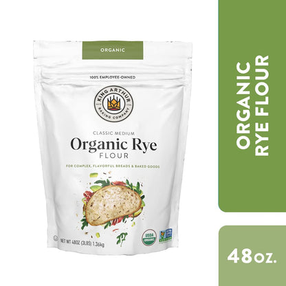 King Arthur Flour Organic Medium Rye Flour for Complex Flavorful Breads & Baked Goods, 100% Organic Non-Gmo Project Verified, 3 Pounds (Pack of 1)