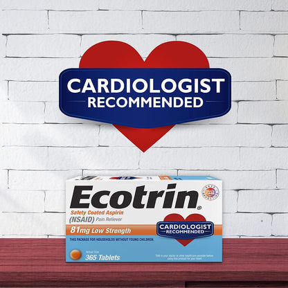 Ecotrin Low Strength Aspirin, 81Mg Low Strength, 365 Safety Coated Tablets