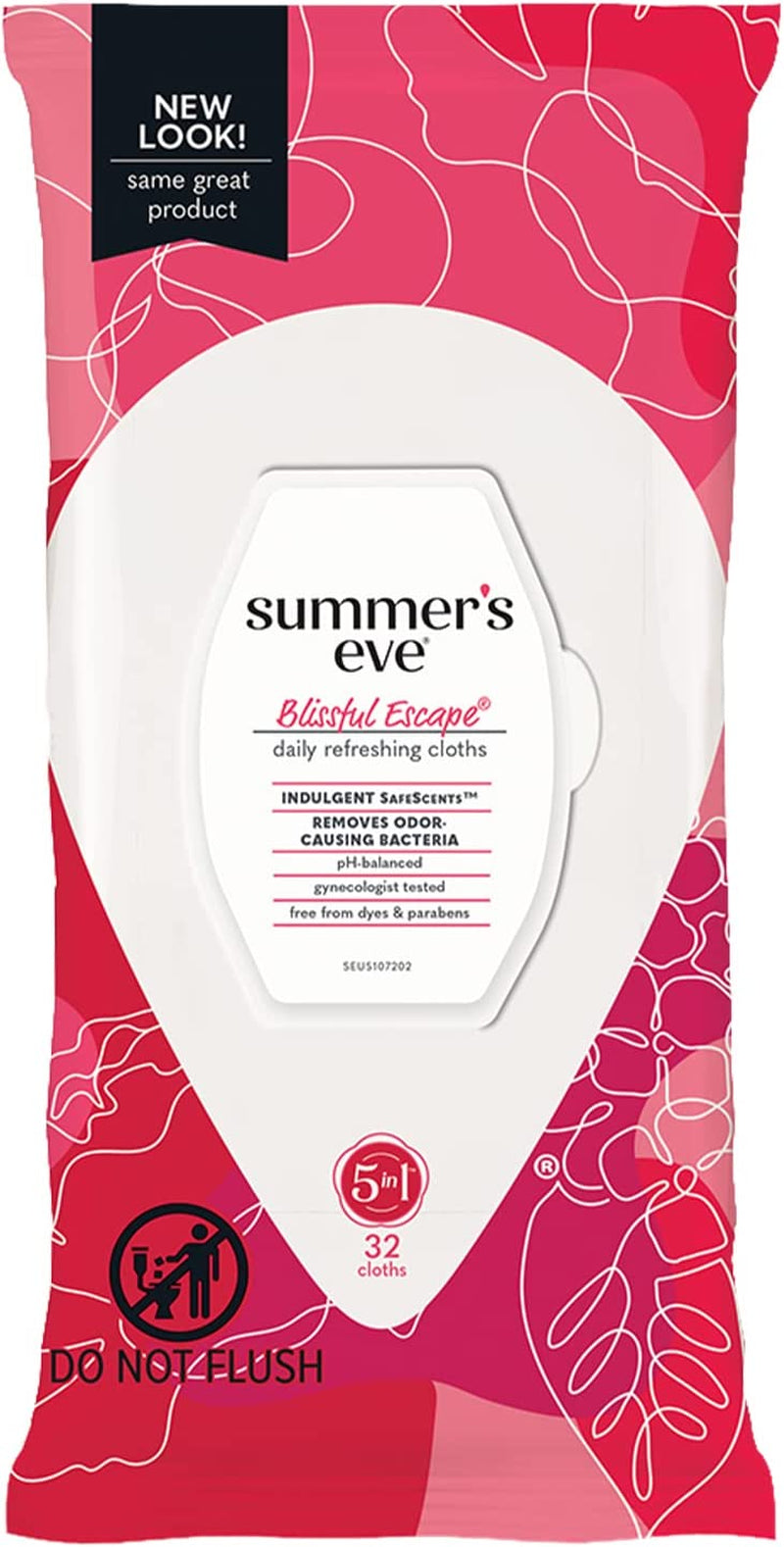 Summer'S Eve Blissful Escape Daily Refreshing Feminine Wipes, Removes Odor, Ph Balanced, 32 Count