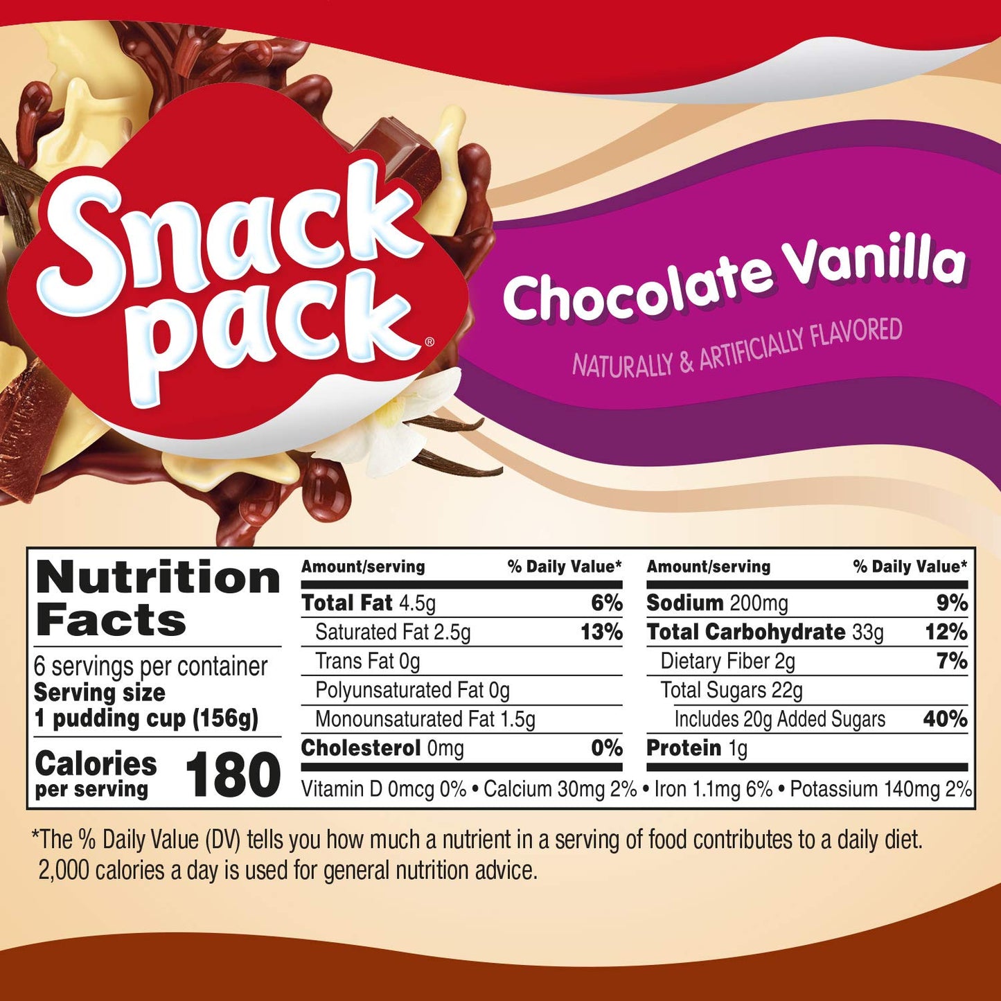 Super Snack Pack Chocolate Vanilla Pudding Cups, 6 Count, 8 Pack