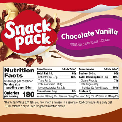 Super Snack Pack Chocolate Vanilla Pudding Cups, 6 Count, 8 Pack