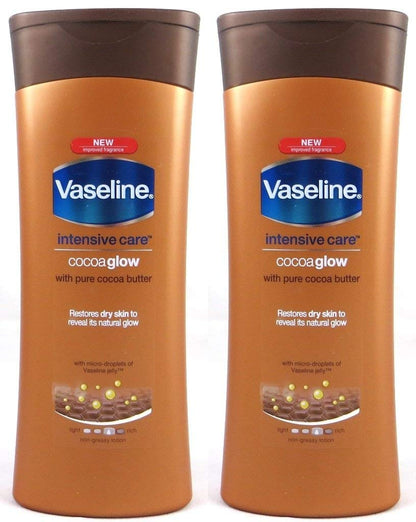 Vaseline Intensive Care Cocoa Glow Body Lotion with Pure Cocoa Butter, 13.5 Oz/400 Ml (Pack of 2)