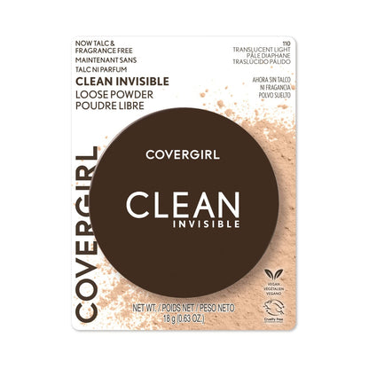 COVERGIRL Clean Invisible Loose Powder - Loose Powder, Setting Powder, Vegan Formula - Translucent Light, 20G (0.7 Oz)